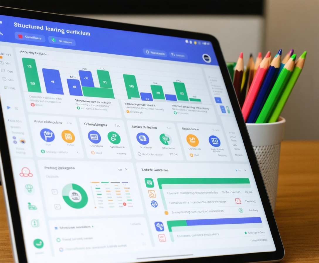 Nahaufnahme eines Tablets mit dem strukturierten Lehrplan des Tech Career Labs