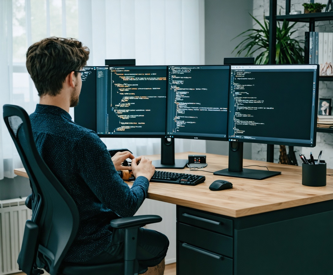Eine Mentoring-Sitzung zwischen zwei Entwicklern in einem hellen Büro